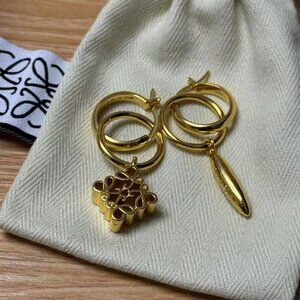 Loewe Gold Anagram Drop Hoop Earrings